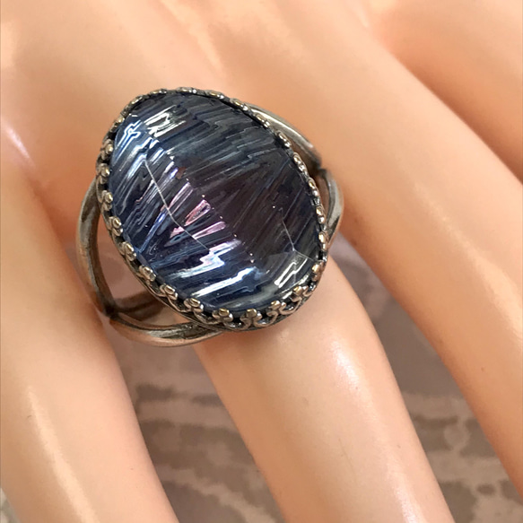 １９４０年代   サファイア&アメジスト vintage glass ridge ring（SV925可能） 15枚目の画像