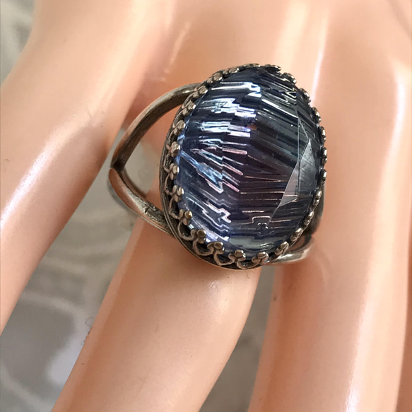 １９４０年代   サファイア&アメジスト vintage glass ridge ring（SV925可能） 7枚目の画像