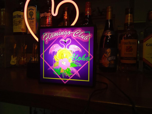 アロハ フラミンゴ ハイビスカス ハワイ カフェ スナック パブ 南国 サイン 看板 置物 雑貨 LEDライトBOX 6枚目の画像