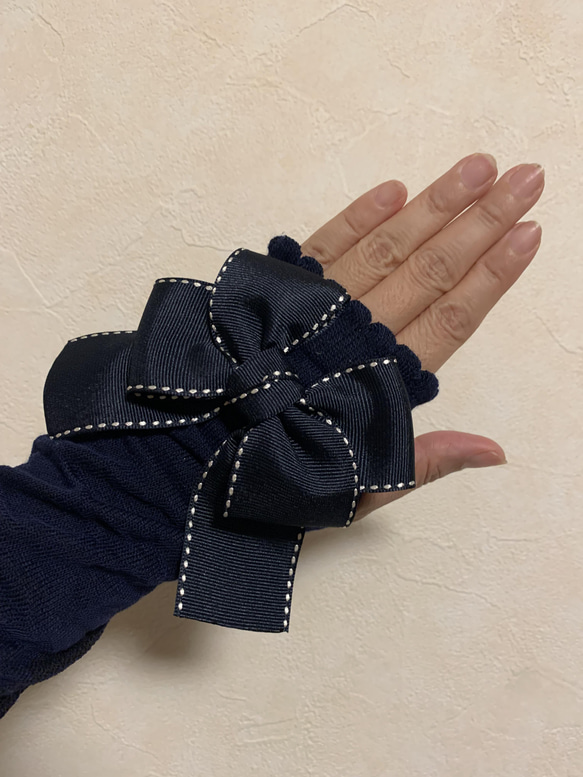 ⭐️リボン紺ステッチ UVアームカバー60cm ゆったりタイプ ワンピース