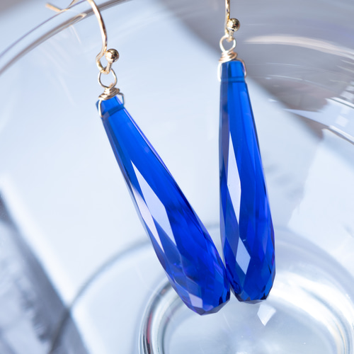 ＼半額SALE／ K14gf】ブルークオーツ ロングドロップピアス(イヤリング変更可 アクセサリー