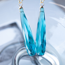 K14gf】ブルーグリーンクオーツ ロングドロップピアス(イヤリング変更