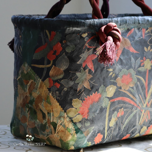 ⭐️新作⭐️一閑張りバッグ⭐️蝶々と小鳥⭐️ かごバッグ 工芸作家  