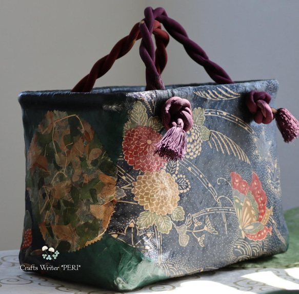 ⭐️新作⭐️一閑張りバッグ⭐️蝶々と小鳥⭐️ かごバッグ 工芸作家  