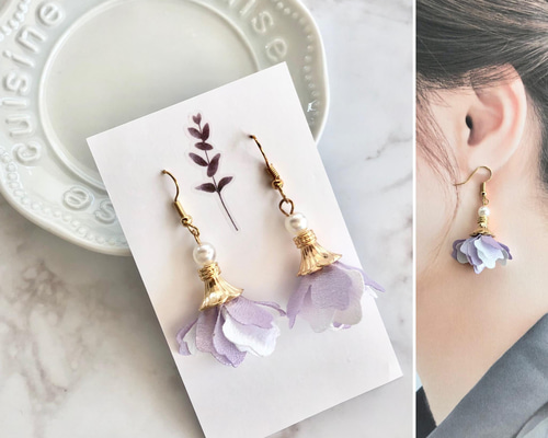 531 ピンク　フラワー　ゴールドリング　ピアス　イヤリング　ハンドメイド 復刻デザイン♡《 Elegant flower bijou circle 》 エレガント
