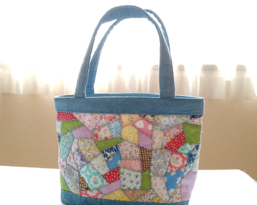 「北欧カラーのトートバッグ。」 パッチワーク ハンドメイド テシゴト雑貨 キット☆花のトートバッグ パッチワークキルト キット ハート