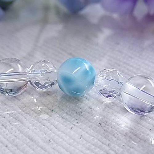 高品質 ラリマー & 天然水晶 メンズサイズ 美波 ブルー 神秘的