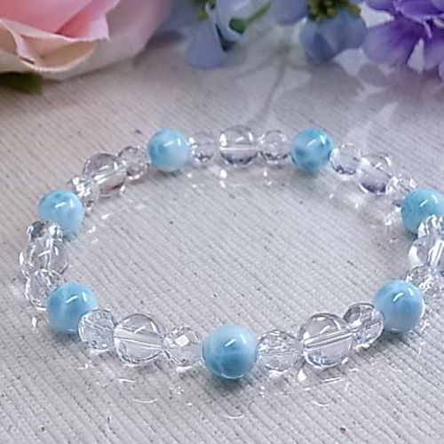 高品質 ラリマー & 天然水晶 メンズサイズ 美波 ブルー 神秘的