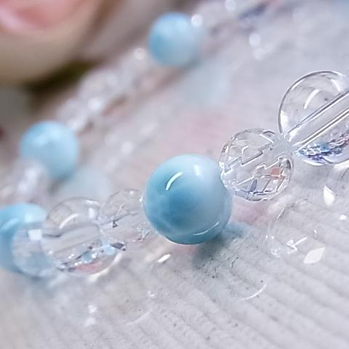 高品質 ラリマー & 天然水晶 メンズサイズ 美波 ブルー 神秘的