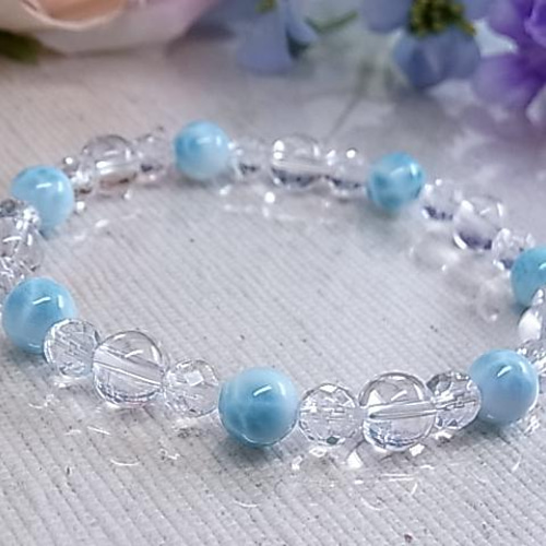 ラリマー 水晶 ブレスレット 12～8mm 17cm レディースM サイズ