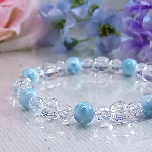 高品質 ラリマー & 天然水晶 メンズサイズ 美波 ブルー 神秘的