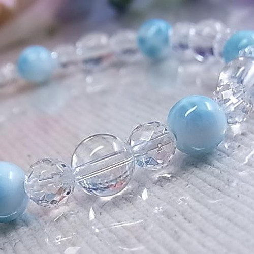 高品質 ラリマー & 天然水晶 メンズサイズ 美波 ブルー 神秘的
