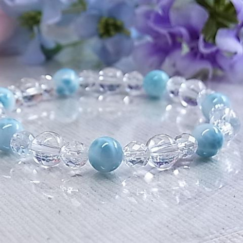 高品質 ラリマー & 天然水晶 メンズサイズ 美波 ブルー 神秘的