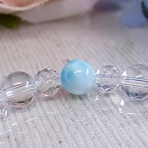 高品質 ラリマー & 天然水晶 メンズサイズ 美波 ブルー 神秘的