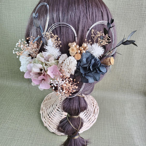 1600円 ユーカリとあじさいの髪飾り 本物の花 卒業 入学 ウエディング 1600円 ユーカリとあじさいの髪飾り 本物の花 卒業 入学