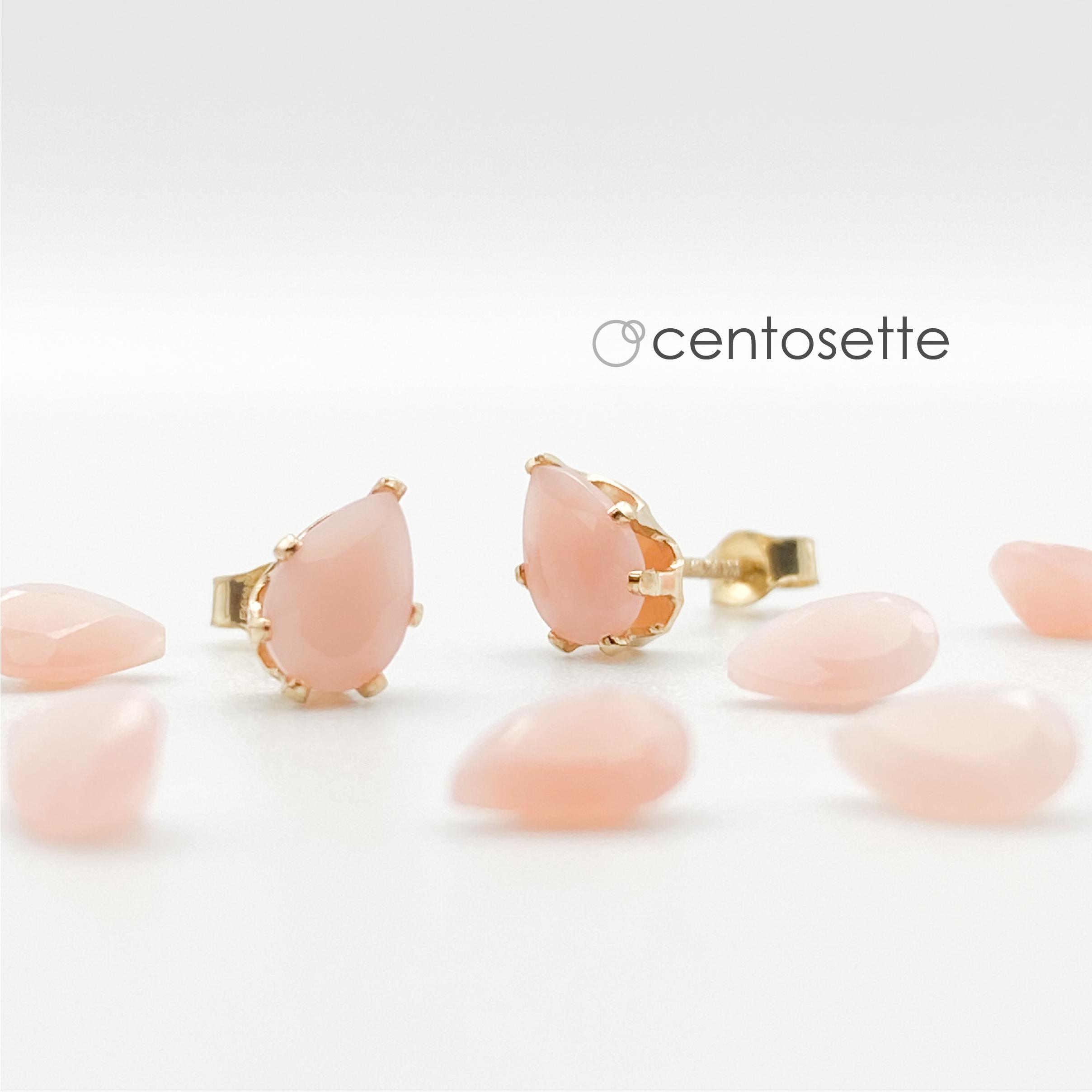 【再販】ピンクオパールのプチドロップ14KGF製6本爪スタッドピアス/SV925製6本爪スタッドピアスへ金具変更可