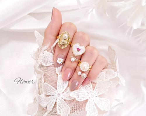 ゆるふわハートのドライフラワーリング 指輪・リング くるみ 通販