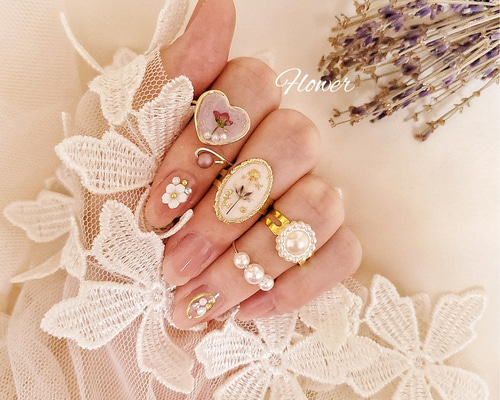 【ドライフラワー】スワロフスキー　ハートリング b28ac4f3b6d5299b525afe03ee48d7