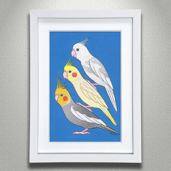 原画「リアルな小鳥ブレーメン オカメインコ F」アート絵画 絵画