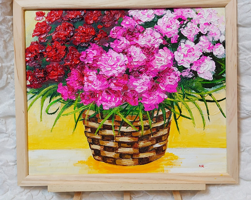 油絵 油彩 油彩画 絵 絵画【華やかなカーネーション】 c4e6e25a4e055997c58ff4c9a97e56