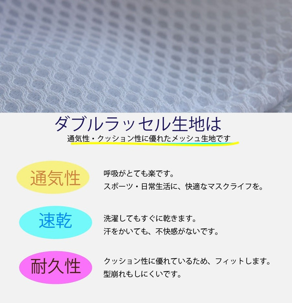 【2枚で10％引き】【2枚組】通気性抜群でスポーツ時も快適！白・黒ダブルラッセル地マスク一枚：抗菌処理済み：不織布付き 2枚目の画像