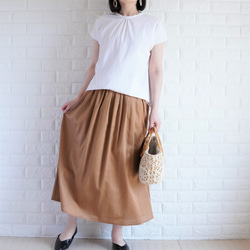 【サテンコットン艶スカート】【キャメル】まるでシルクのようなギャザースカート かるいマキシ丈スカート 11枚目の画像