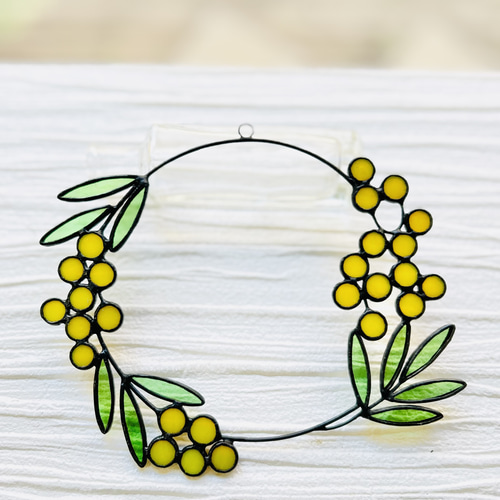 ステンドグラス】ミモザのリース その他インテリア雑貨 Atelier 108