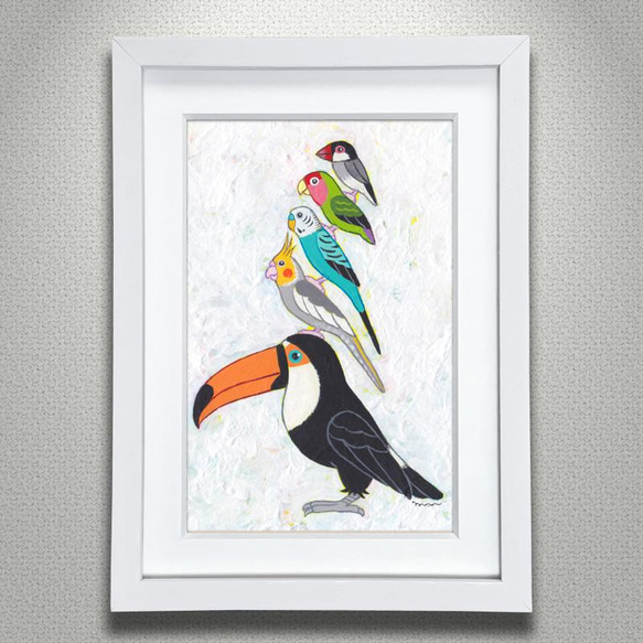 原画「リアルな小鳥ブレーメン スノーホワイト」アート絵画 1枚目の画像
