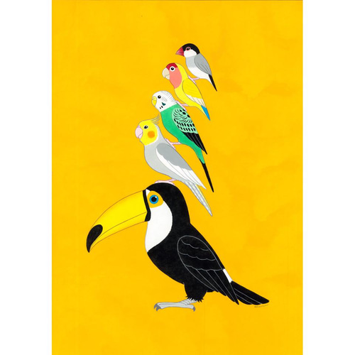 原画「小鳥ブレーメン ホワイトフェイス」オオハシ/インコ/イラスト