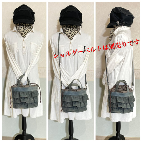 デニム*リメイク♪フリルトートバッグ❥ハンドメイド❥ トート