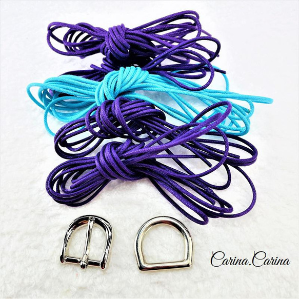 [キット]パラコード#114マクラメ編み紫とブルー2色の中型、小型犬用首輪No144 2枚目の画像