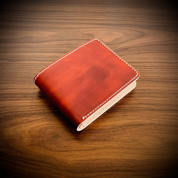 経年変化 二つ折り 財布 生成り ナチュラル 手縫い ヌメ革 本革 牛革 革財布 経年変化を楽しむ メンズ 二つ折り 財布 生成り ナチュラル 手縫い