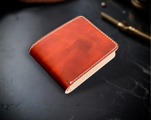 経年変化を楽しむ メンズ 二つ折り 財布 生成り ナチュラル 手縫い