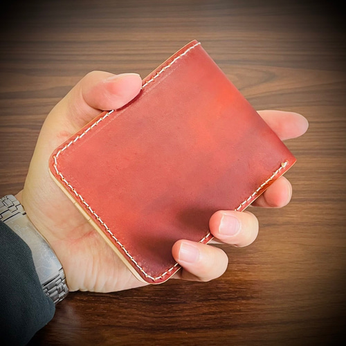 経年変化 二つ折り 財布 生成り ナチュラル 手縫い ヌメ革 本革 牛革 革財布 経年変化を楽しむ メンズ 二つ折り 財布 生成り ナチュラル