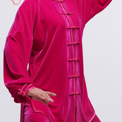 オーダーメ－ド職人仕上げ ベルベット 手作りユニセックス ディープピンク 太極拳スーツセット＃106 4枚目の画像