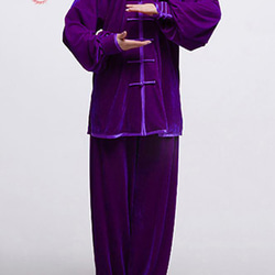 オーダーメ－ド職人仕上げ ベルベット 手作りユニセックス パープル 太極拳スーツセット＃107 2枚目の画像