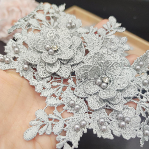 品番YZ1127gl グレー 刺繍レース ビーズ花芯 モチーフ ドレス 4 品番YZ1127gl グレー 刺繍レース ビーズ花芯 モチーフ ドレス 4
