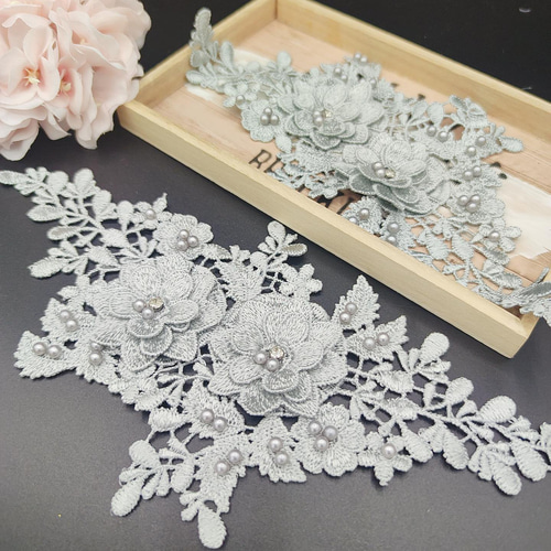品番YZ1127gl グレー 刺繍レース ビーズ花芯 モチーフ ドレス 4 品番YZ1127gl グレー 刺繍レース ビーズ花芯 モチーフ ドレス 4