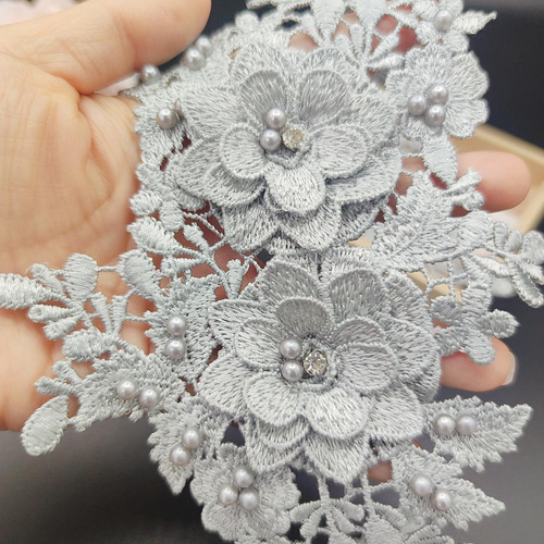 品番YZ1127gl グレー 刺繍レース ビーズ花芯 モチーフ ドレス 4 品番YZ1127gl グレー 刺繍レース ビーズ花芯 モチーフ ドレス 4