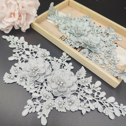 品番YZ1127gl グレー 刺繍レース ビーズ花芯 モチーフ ドレス 4 品番YZ1127gl グレー 刺繍レース ビーズ花芯 モチーフ ドレス 4