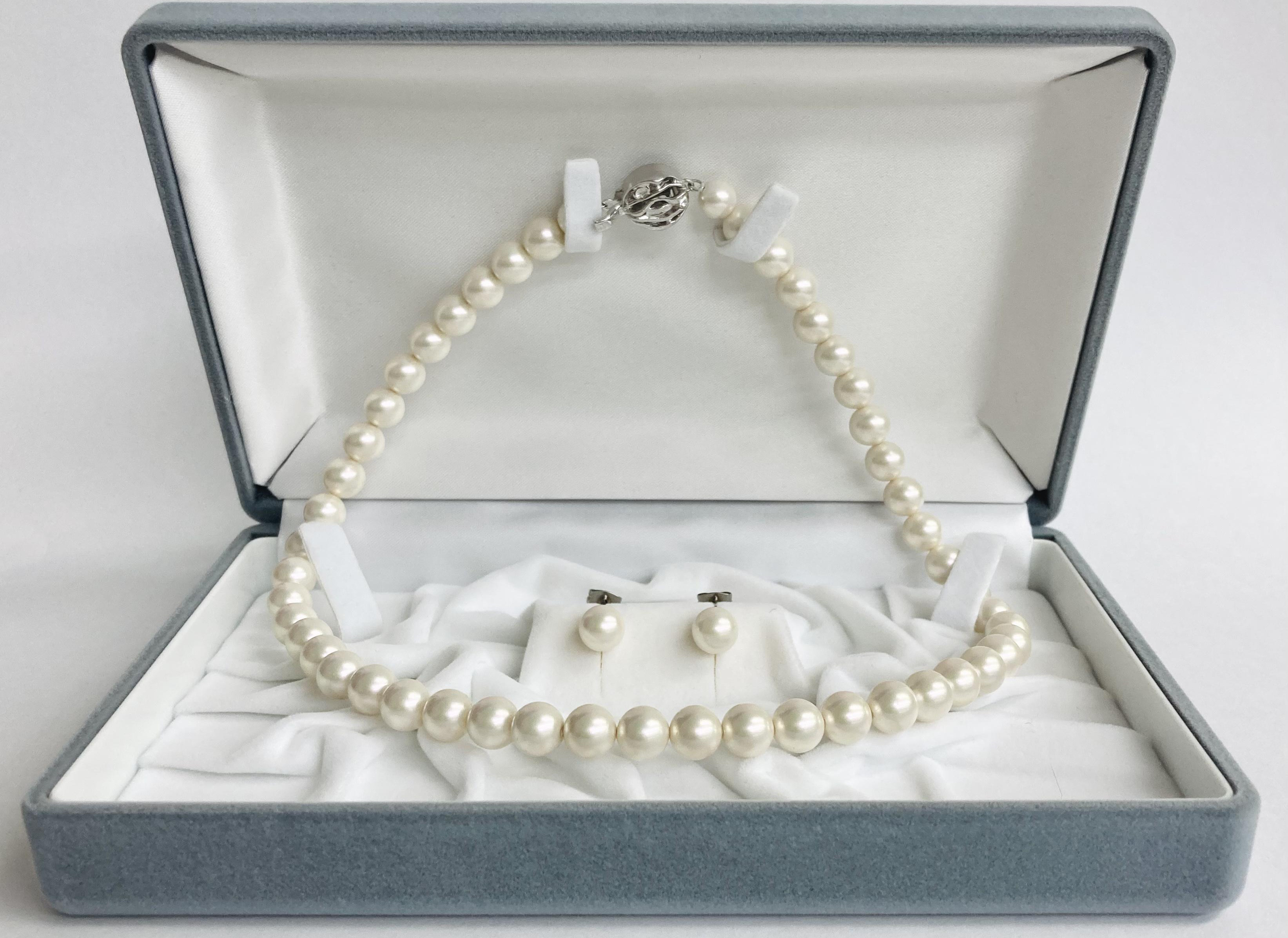 貝パールネックレスセット/イヤリング又はピアス/エクリュピンク/専用ケース付/made in japan