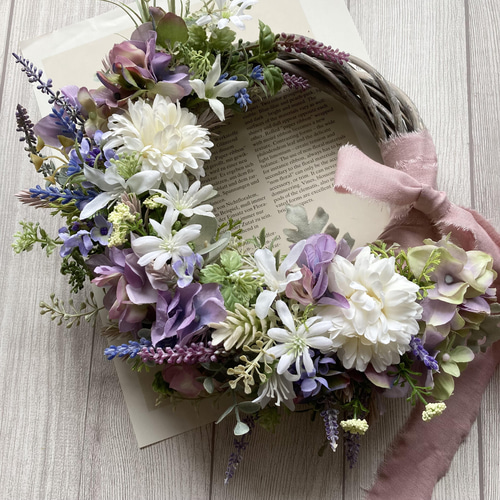 母の日＊ ラベンダーと小花のリース 〜アーティフィシャル