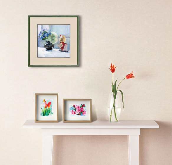 「花と遊ぶ」水彩原画 一点物 額縁付き　豪華プレゼント付き 8枚目の画像