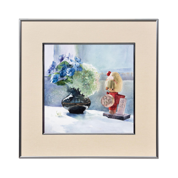 「花と遊ぶ」水彩原画 一点物 額縁付き　豪華プレゼント付き 1枚目の画像