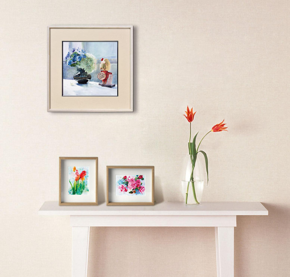 「花と遊ぶ」水彩原画 一点物 額縁付き　豪華プレゼント付き 7枚目の画像