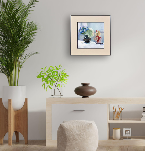 「花と遊ぶ」透明水彩　ジークレー・オリジナル版画 180×180ｍｍサイズ〜 6枚目の画像