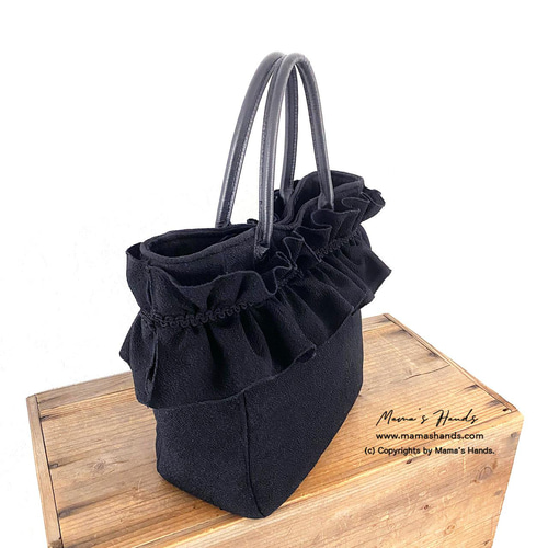 Kawa Kawa ブラック フリル レザー トートバッグ 早割1,000円OFF