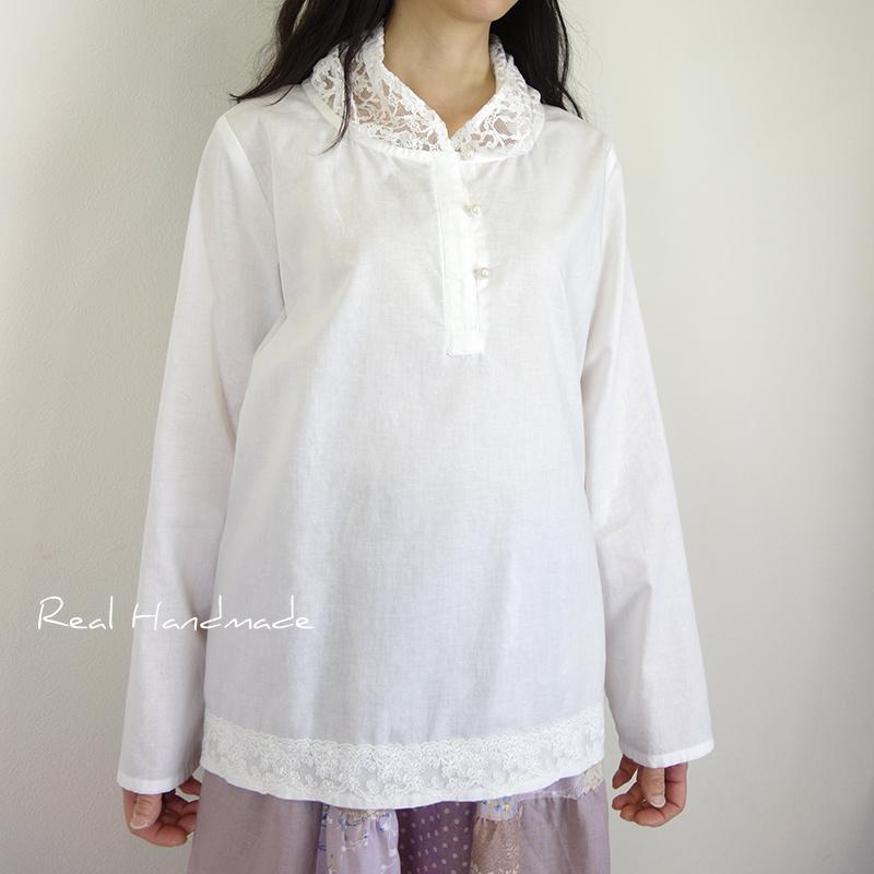 [予約販売] コットン襟クシュラッセルレースブラウス