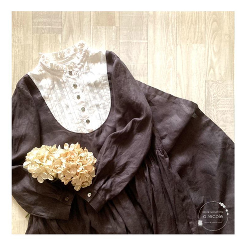 ブラウン フリル襟 刺繍 ワンピース 90cm 送料無料】フリル襟のツートンカラーワンピース（ブラウン