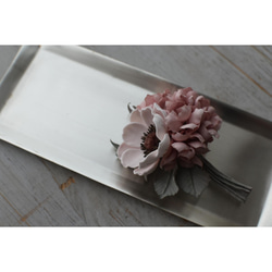 【布花】アネモネと紫陽花の花束コサージュ（ピンク）/一点物 4枚目の画像